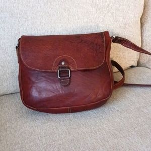 Jack Georges brown embossed distresed leather crossbody bag